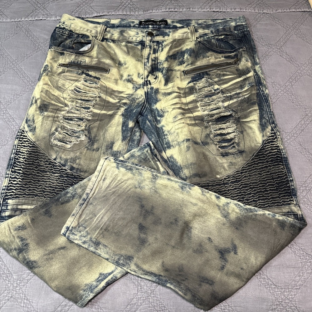 Diamond Stash Destroyed Acid Wash Distressed Jeans Size 42 x 32 American Flag
